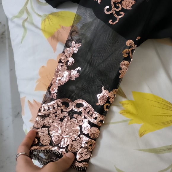 Black Jumpsuit with Net Sleeves - Picture 3 of 4